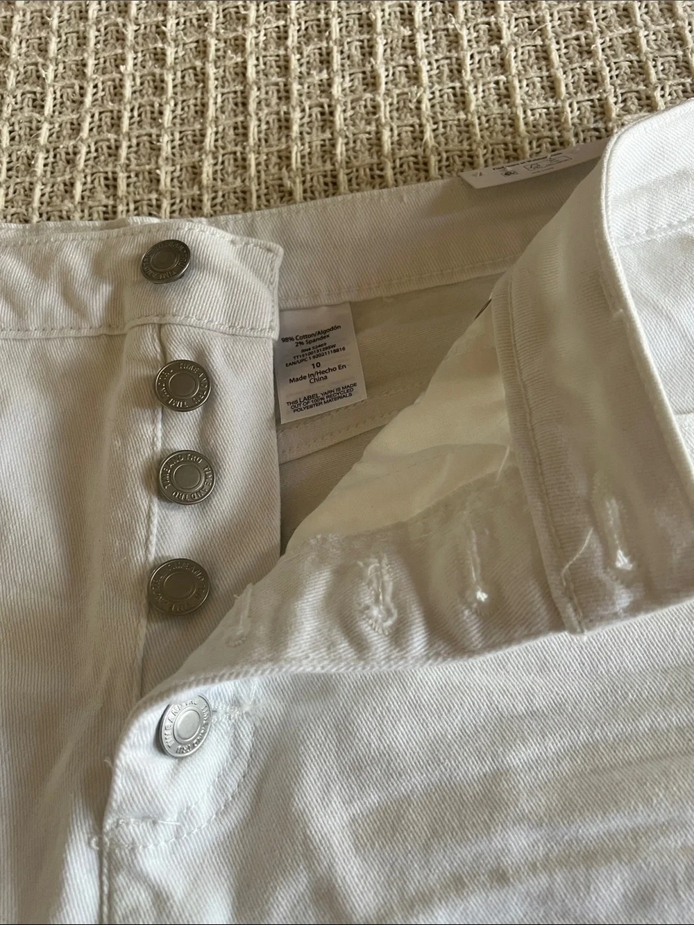 Time and Tru White Denim Button-Front Shorts